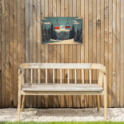 Sneeuw - Skilift - Rood - Bomen Tuinposter op houten frame 2 cm dik klein -sfeer4