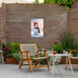Sneeuwpop - Zonsondergang - Wit Tuinposter op houten frame 2 cm dik klein -sfeer3