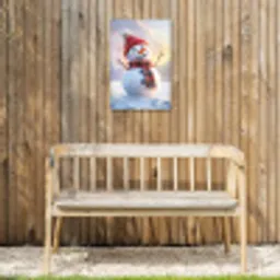 Sneeuwpop - Zonsondergang - Wit Tuinposter op houten frame 2 cm dik klein -sfeer4