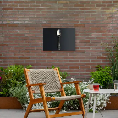 Lepel - Zilver - Metaal Tuinposter op houten frame 2 cm dik klein -sfeer3