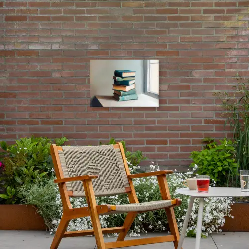 Stapel - Boeken - Groen - Daglicht Tuinposter op houten frame 2 cm dik klein -sfeer3
