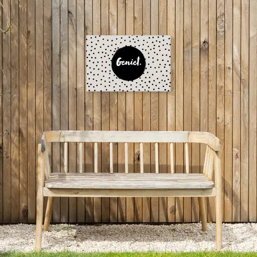 Geniet - Quotes - Tekst - Stippen Tuinposter op houten frame 2 cm dik klein -sfeer4