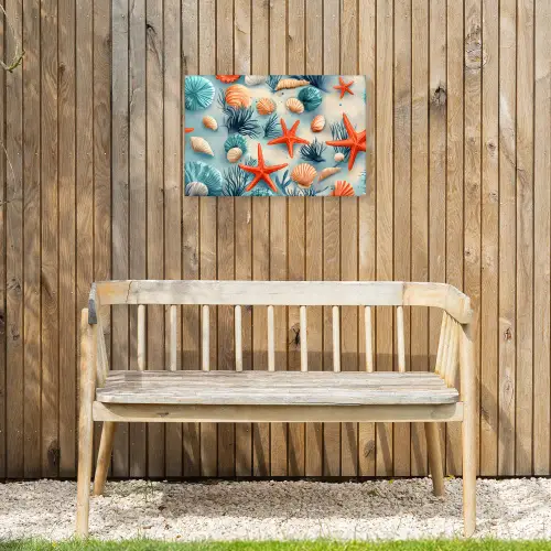 Zeesterren - Schelpen - Illustratie - Zand Tuinposter op houten frame 2 cm dik klein -sfeer4