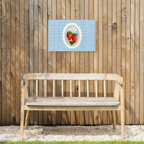 Aardbeien - Lijst - Rood - Geruit Tuinposter op houten frame 2 cm dik klein -sfeer4