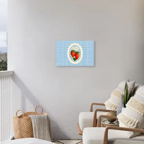 Aardbeien - Lijst - Rood - Geruit Tuinposter op houten frame 2 cm dik klein -sfeer1