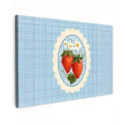 Aardbeien - Lijst - Rood - Geruit Tuinposter op houten frame 2 cm dik klein -3d