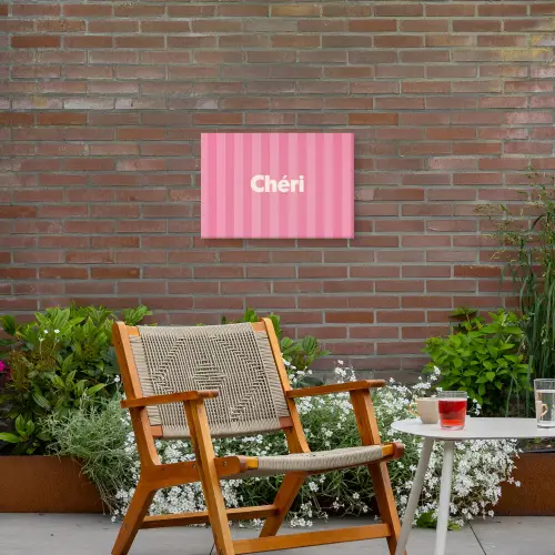 Gestreept - Roze - Chéri Tuinposter op houten frame 2 cm dik klein -sfeer3