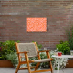 Strepen - Dynamisch - Oranje Tuinposter op houten frame 2 cm dik klein 845 -sfeer3
