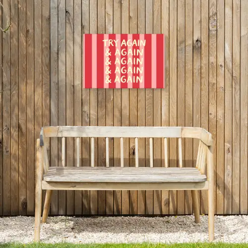Strepen - Rood - Try again Tuinposter op houten frame 2 cm dik klein -sfeer4