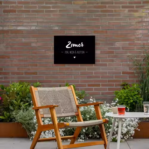 Zomer, zon, wijn & kletsen - Tekst - Zomer - Wijn - Quotes Tuinposter op houten frame 2 cm dik klein -sfeer3