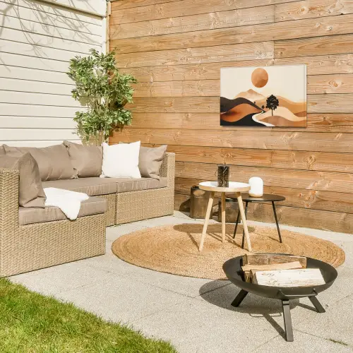 Zon - Heuvels - Boom - Abstract Tuinposter op houten frame 2 cm dik klein -sfeer2