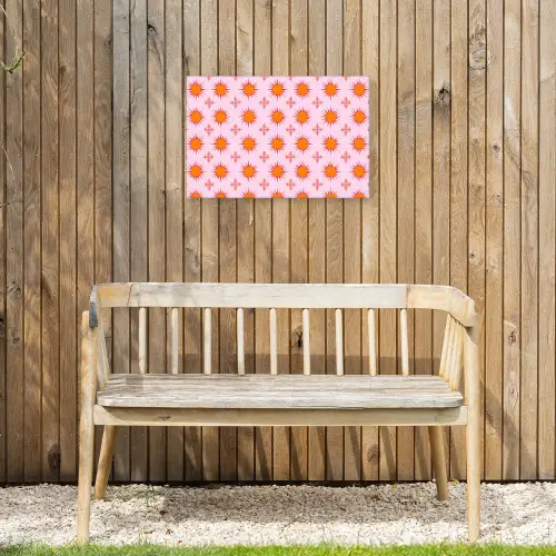 Zon - Patroon - Roze Tuinposter op houten frame 2 cm dik klein 845 -sfeer4