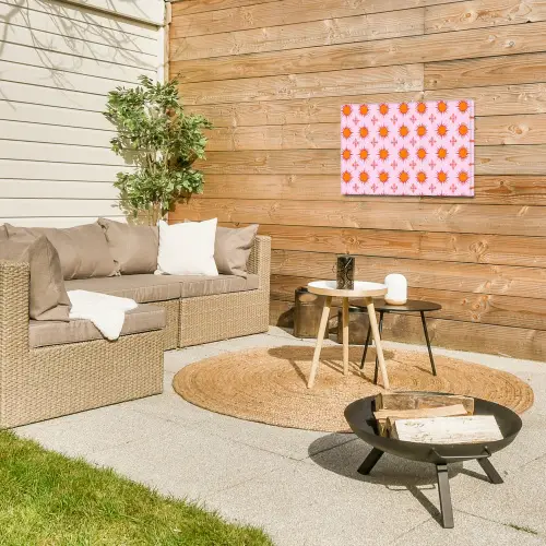 Zon - Patroon - Roze Tuinposter op houten frame 2 cm dik klein 845 -sfeer2