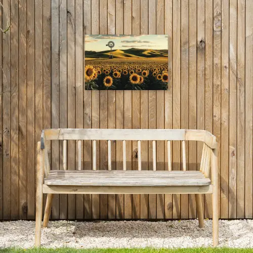 Zonnebloem - Veld - Windmolen Tuinposter op houten frame 2 cm dik klein -sfeer4