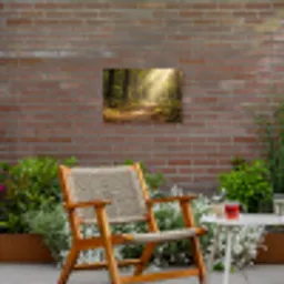 Zonlicht - Bospad - Bomen Tuinposter op houten frame 2 cm dik klein -sfeer3