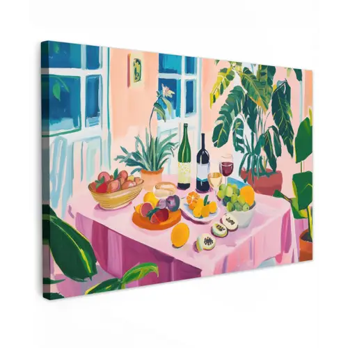 Tafel - Wijn - Fruit Tuinposter op houten frame 2 cm dik klein -3d