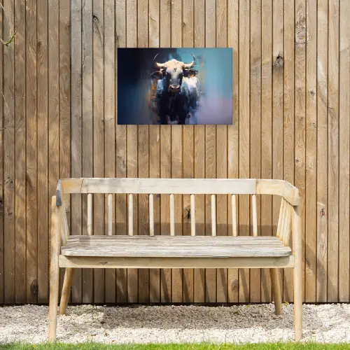 Stier - Zwart - Abstract - Horens Tuinposter op houten frame 2 cm dik klein -sfeer4