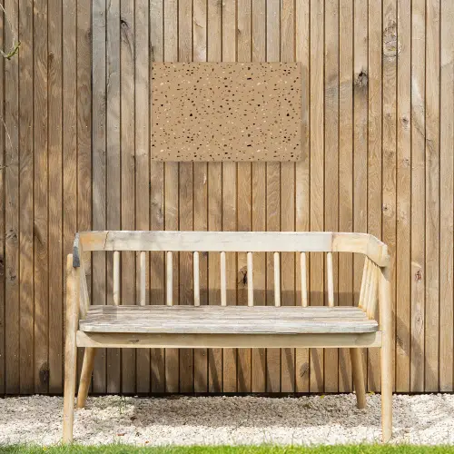 Terrazzo - Patroon - Beige Tuinposter op houten frame 2 cm dik klein 845 -sfeer4