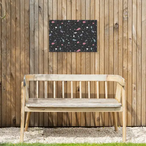 Terrazzo - Patroon - Zwart - Zacht Tuinposter op houten frame 2 cm dik klein 845 -sfeer4