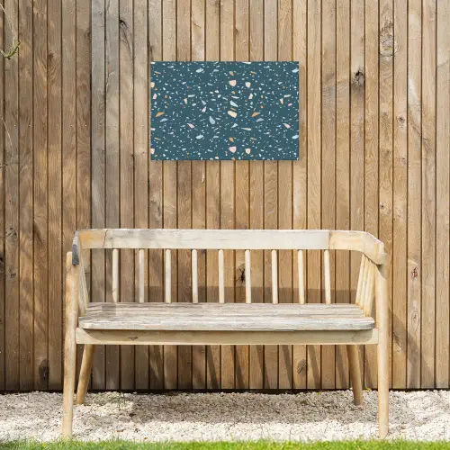 Terrazzo - Patroon - Kleurrijk - Diep blauw Tuinposter op houten frame 2 cm dik klein 845 -sfeer4
