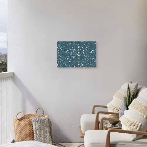 Terrazzo - Patroon - Kleurrijk - Diep blauw Tuinposter op houten frame 2 cm dik klein 845 -sfeer1
