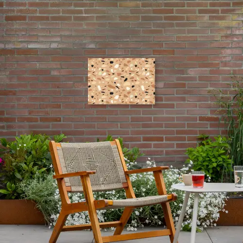 Terrazzo - Patroon - Kleurrijk - Oranje Tuinposter op houten frame 2 cm dik klein 845 -sfeer3