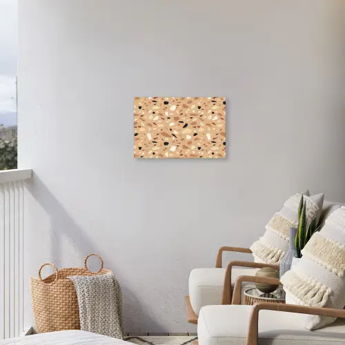Terrazzo - Patroon - Kleurrijk - Oranje Tuinposter op houten frame 2 cm dik klein 845 -sfeer1