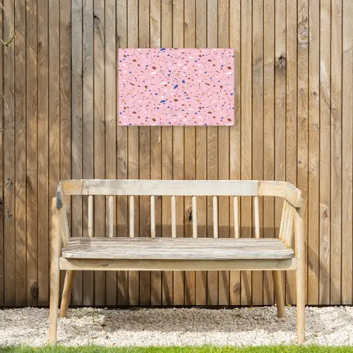Terrazzo - Patroon - Kleurrijk - Roze Tuinposter op houten frame 2 cm dik klein 845 -sfeer4