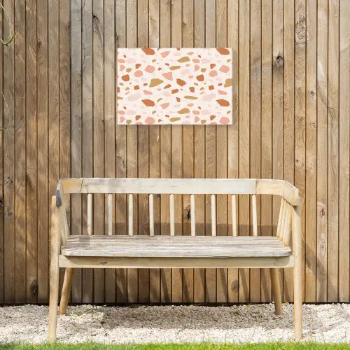 Terrazzo - Patroon - Kleurrijk - Zalm Tuinposter op houten frame 2 cm dik klein 845 -sfeer4