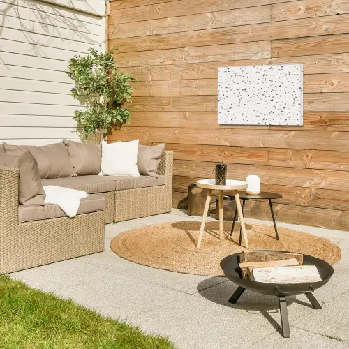 Terrazzo - Patroon - Créme Tuinposter op houten frame 2 cm dik klein 845 -sfeer2
