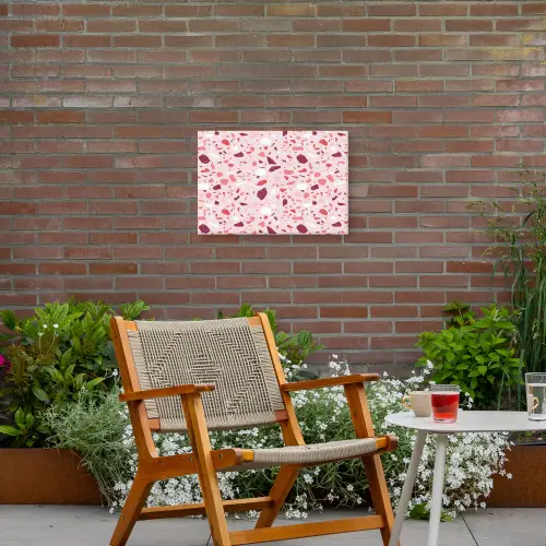 Terrazzo - Patroon - Roze Tuinposter op houten frame 2 cm dik klein 845 -sfeer3