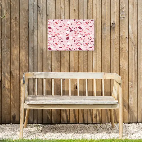 Terrazzo - Patroon - Roze Tuinposter op houten frame 2 cm dik klein 845 -sfeer4