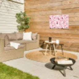 Terrazzo - Patroon - Roze Tuinposter op houten frame 2 cm dik klein 845 -sfeer2