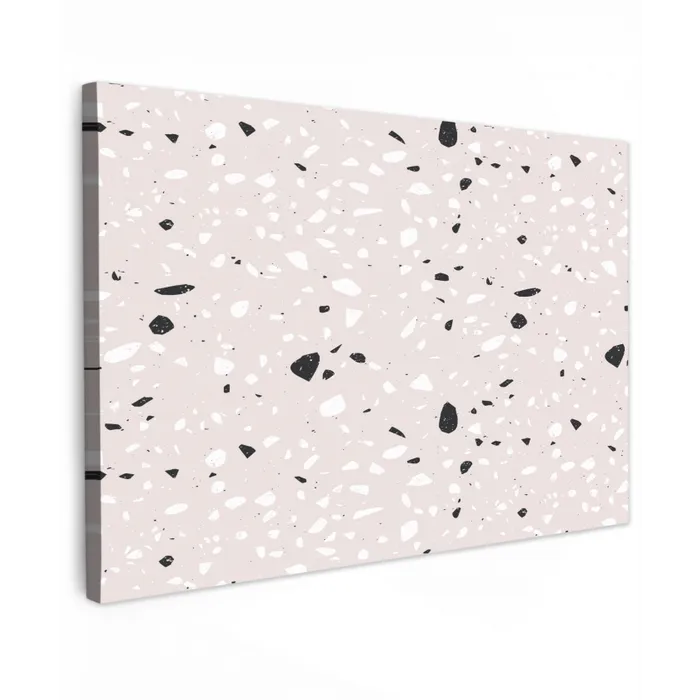 Terrazzo - Patroon - Zacht - Zwart - Wit Tuinposter op houten frame 2 cm dik klein 845 -3d