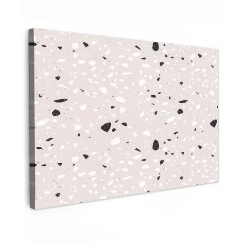 Terrazzo - Patroon - Zacht - Zwart - Wit Tuinposter op houten frame 2 cm dik klein 845 -3d