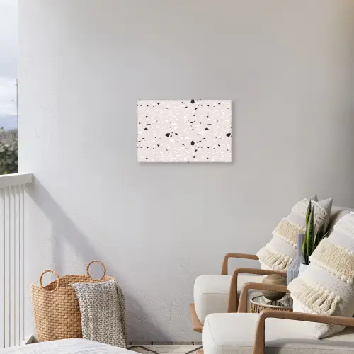 Terrazzo - Patroon - Zacht - Zwart - Wit Tuinposter op houten frame 2 cm dik klein 845 -sfeer1