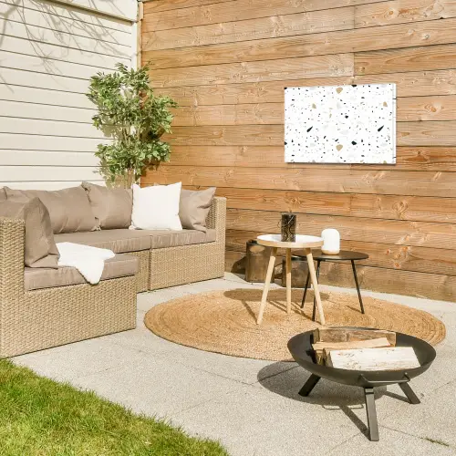 Terrazzo - Patroon - Wit - Neutraal Tuinposter op houten frame 2 cm dik klein 845 -sfeer2