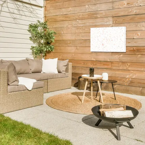 Terrazzo - Patroon - Wit - Perzik Tuinposter op houten frame 2 cm dik klein 845 -sfeer2