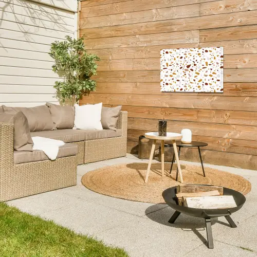 Terrazzo - Patroon - Wit - Urban Tuinposter op houten frame 2 cm dik klein 845 -sfeer2