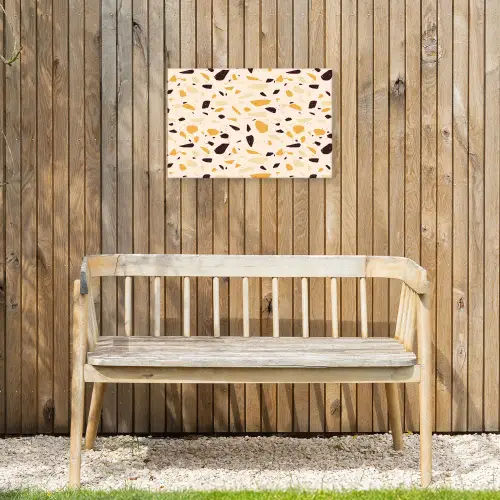 Terrazzo - Patroon - Geel - Tuinposter op houten frame 2 cm dik klein 845 -sfeer4