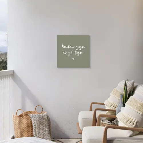 Tekst - Buiten zijn is zo fijn - Zomer - Spreuken Tuinposter op houten frame 2 cm dik klein -sfeer1