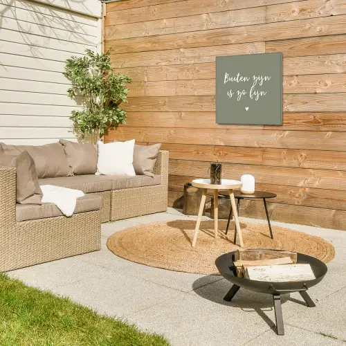 Tekst - Buiten zijn is zo fijn - Zomer - Spreuken Tuinposter op houten frame 2 cm dik klein -sfeer2