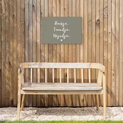 Tekst - Huisje, tuintje, wijntje - Thuis - Quotes - Wijn Tuinposter op houten frame 2 cm dik klein -sfeer4