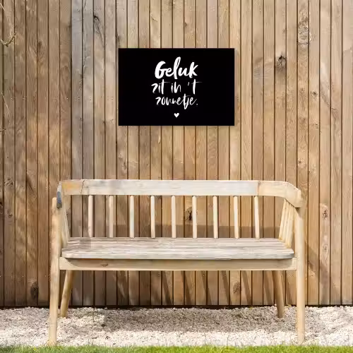 Tekst - Geluk zit in 't zonnetje - Quotes - Zomer - Zon Tuinposter op houten frame 2 cm dik klein -sfeer4