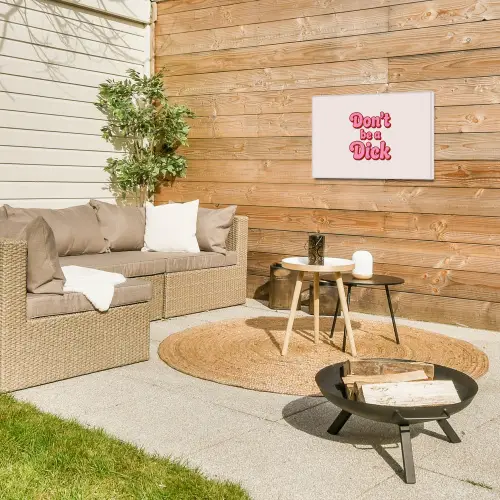 Tekst - Boodschap - Roze Tuinposter op houten frame 2 cm dik klein -sfeer2