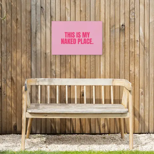 Tekst - Modern - Roze Tuinposter op houten frame 2 cm dik klein -sfeer4