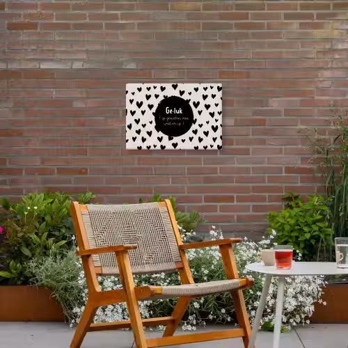 Tekst - Quotes - Geluk (is genieten van wat er is) - Woordenboek - Definitie geluk Tuinposter op houten frame 2 cm dik klein -sfeer3