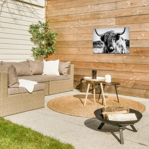 Stoere Hooglander Tuinposter op houten frame 2 cm dik klein -sfeer2
