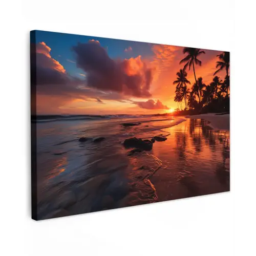 Tropische Zonsondergang Tuinposter op houten frame 2 cm dik klein -3d