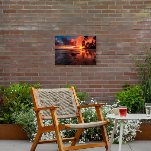 Tropische Zonsondergang Tuinposter op houten frame 2 cm dik klein -sfeer3